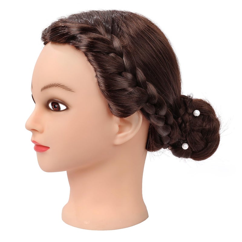 Armmu Mannequin Head with Hair 80% Human Hair Doll Head 26"-28" Hairdresser Practice Training Head Cosmetology Manikin with 9 Tools and Clamp - #4 Brown - Image 5